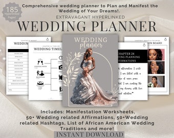 BLACK BRIDE PLANNERS Wedding Planner for African American Woman Hyperlinked Digital Planner Bride Affirmations Goodnotes Wedding Planner