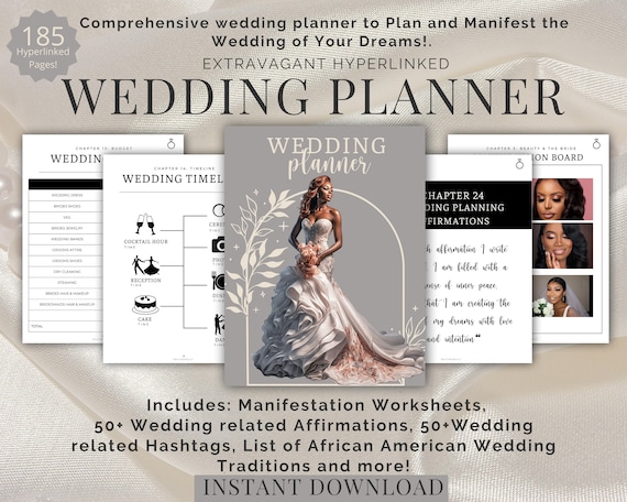 BLACK BRIDE PLANNERS Wedding Planner for African American Woman Hyperlinked Digital Planner Bride Affirmations Goodnotes Wedding Planner