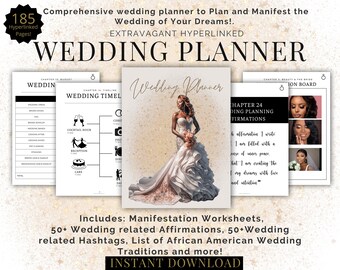 African American Woman Wedding Planner Hyperlinked Digital Wedding Planner Bride Affirmations Black Bride Planners Manifestation Journal