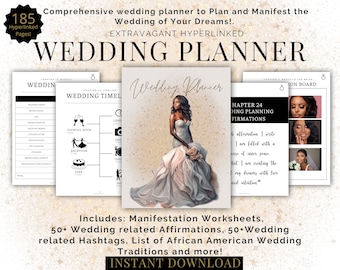 African American Woman Wedding Planner Hyperlinked Digital Wedding Planner Bride Affirmations Black Bride Planners Manifestation Journal