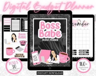 DIGITAL BUDGET PLANNER Budget Tracker Digital Stickers Monthly Planner Digital Planner Hyperlinked Budget Planner