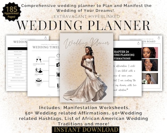 African American Woman Wedding Planner Hyperlinked Digital Wedding Planner Bride Affirmations Black Bride Planners Manifestation Journal