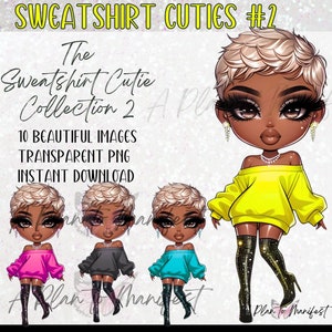 Black Chibe Doll Clipart Bundle Glam Chibi Doll Clipart Chibi Dolls Clipart Black Girls  Chibi Doll Bundle Fashion Digi Dolls Bundle