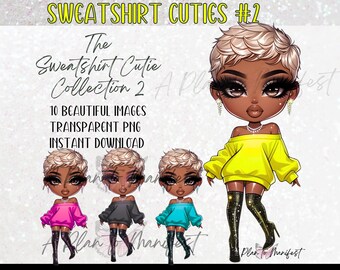Pacchetto Clipart bambola nera Chibe Pacchetto Glam Chibi bambola Clipart Chibi bambole Clipart Nero ragazze Chibi bambola Bundle moda bambole Digi Bundle