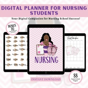 HYPERLINKED DIGITAL PLANNER for Nursing Students, Black Nurse Planner for Goodnotes, Undated Planner, 2023-2024 Digital Nursing Planner