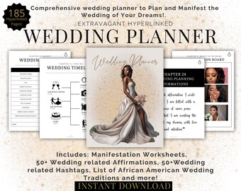 African American Woman Wedding Planner Hyperlinked Digital Wedding Planner Bride Affirmations Black Bride Planners Manifestation Journal