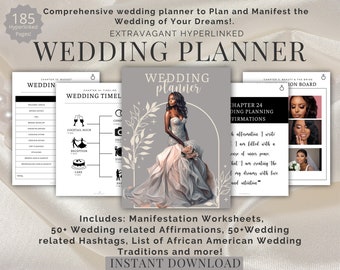 BLACK BRIDE PLANNERS Wedding Planner for African American Woman Hyperlinked Digital Planner Bride Affirmations Goodnotes Wedding Planner