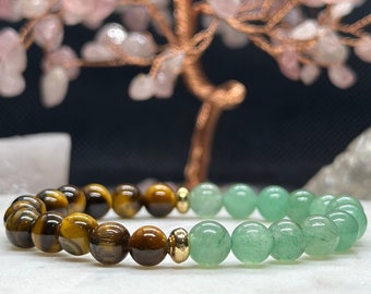 Green Aventurine Bracelet - Tigers Eye Crystal Bracelet - Natural Gemstones - Gift for Her - Handmade Jewelry