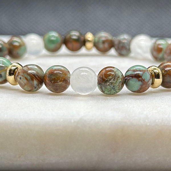 African Green Opal Bracelet - Selenite Crystal Bracelet - Natural Gemstones - Chakra Balancing Bracelet - Handmade Jewelry - Gifts for Her