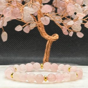 Rose Quartz Crystal Bracelet, Gemstone Beaded Bracelet, Handmade Jewelry, Crystal Gifts for Her