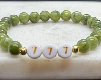 Angel Number Bracelet - 777 Bracelet - Green Jade Crystal Bracelet - Handmade Jewelry - Gifts for Her