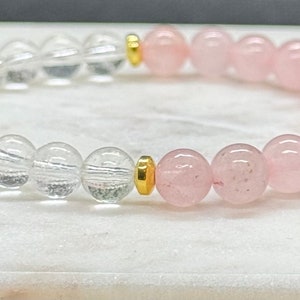 Rose Quartz, Clear Quartz Healing Crystal Bracelet - Quartz Bracelet - Crystal Gifts for Her - Self Love Bracelet