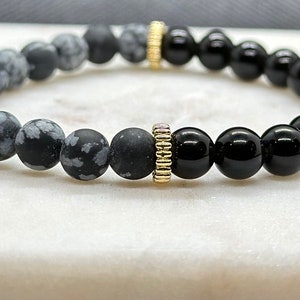 Armband zwarte obsidiaan en sneeuwvlokobsidiaan - handgemaakte beschermingssieraden