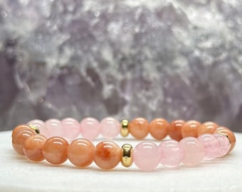 Self Love Crystal Bracelet: Sunstone & Rose Quartz with Gold Accent Beads