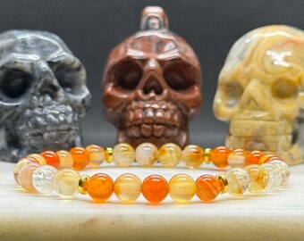 Pulsera de cristal de cornalina y citrino, pulsera de cuentas de piedras preciosas