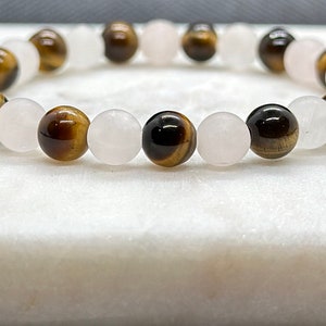 Tigers Eye - Matte Rose Quartz - Healing Crystal Bracelet - Natural Gemstones - Chakra Bracelet - Handmade Jewelry - Gifts for Her