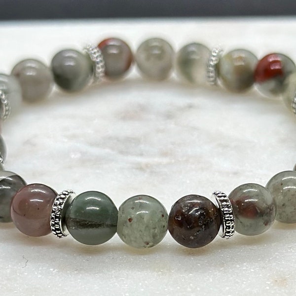 African Bloodstone -  Healing Crystal Bracelet - Natural Gemstones - Chakra Balancing Bracelet - Handmade Jewelry - Gifts for Her