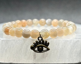 Mondstein Edelstein Armband mit Evil Eye Charm