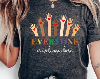 Camiseta "Todos son bienvenidos aquí": Camiseta de inclusión e igualdad