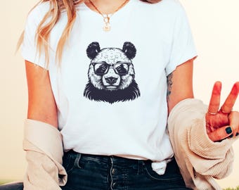 Panda Bär T-Shirt, Nerd Panda, Unisex Jersey Tee