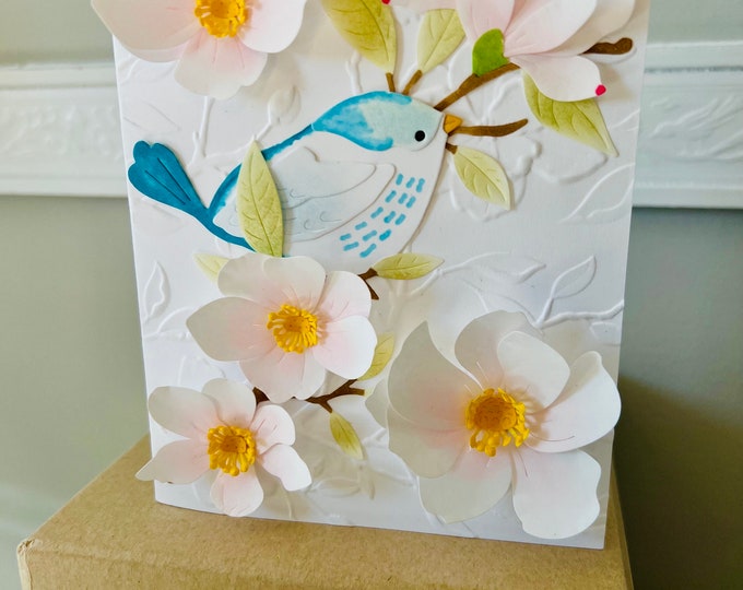 Hand Made: 3D Flower Happy Birthday Bird Any Occasions Greeting Card Gift | For Him For Her