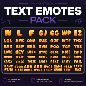 Orange Twitch Text Emotes Pack | 50 PNG Text Emotes | Stream Chat Emotes | Discord Emotes | Instant Download