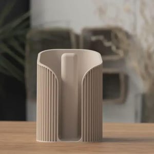 Modern Ribbed Paper Towel Holder: Beige Minimalist Kitchen Decor