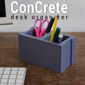Concrete Desk Organizer – Modern Industrial Pen Holder | Minimalist Office Decor | Cement Cinder Block Style Storage for Desk Supplies