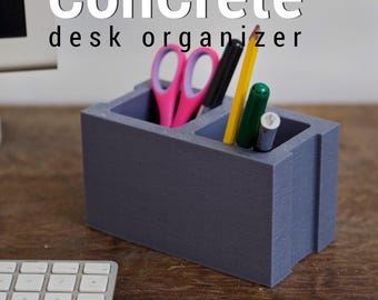 Concrete Desk Organizer, Modern Industrial Pen Holder, Minimalist Cement Stationery Tidy