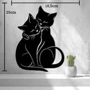 Hugging Cats Wall Decor: Minimalist Black Cat Art - 25x18.5cm