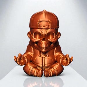Meditating Skeleton Figure – Urban Streetwear Skull Decor – Copper Metallic Buddha Skeleton Statue – Gothic Zen Desk Art