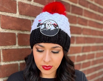 Handmade Custom Friday the 13th Jason Voorhees Camp Crystal Lake Knit Hat Beanie Horror Movie
