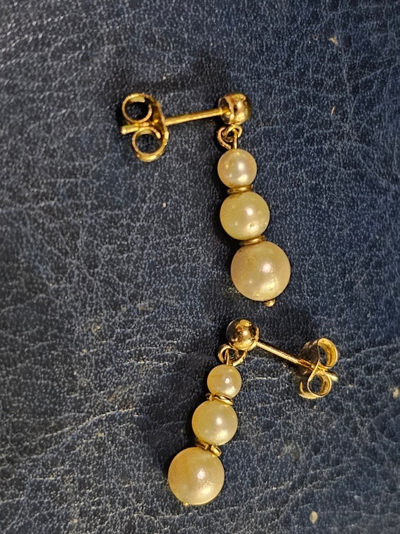 14k dangle pearl earrings - image 2