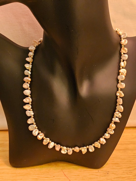 14K Yellow Gold Keshi Pearl Beaded Necklace