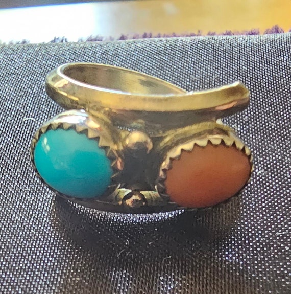 Sterling silver ring with turquoise and coral
