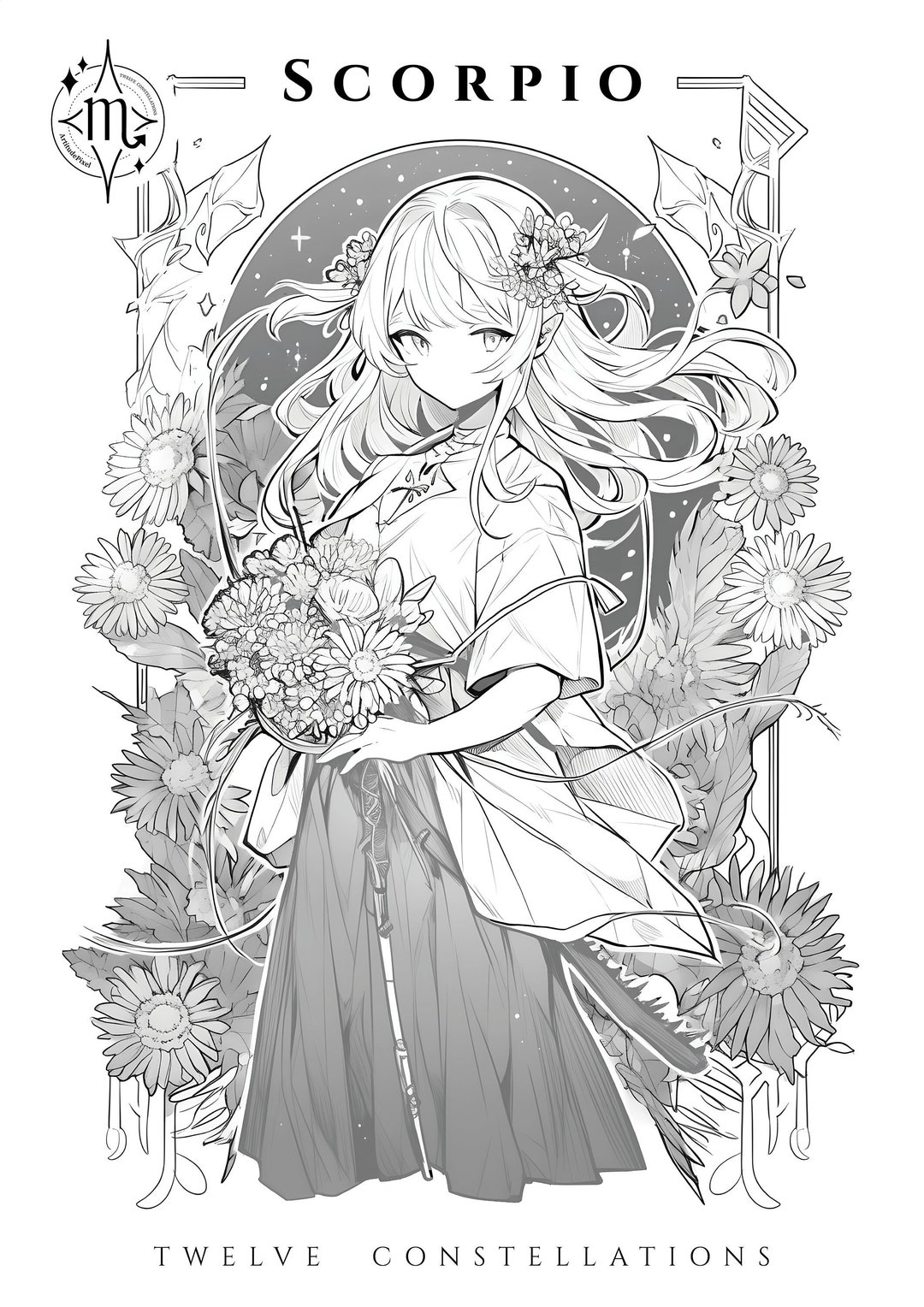 Digital Coloring Page, Anime-inspired Scorpio, High Resolution ...