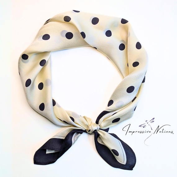 White Polka Dot Mulberry Silk Neck Scarf white-polka-dot-silk-aviator-  main image 3