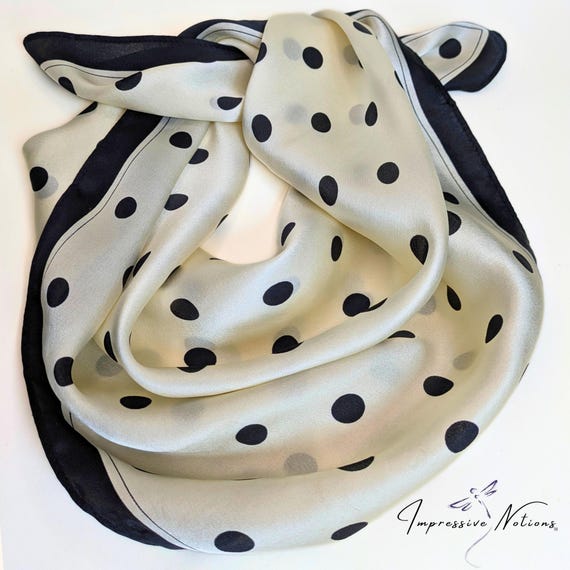 100% Mulberry Silk Polka Dot Square Scarf W/gift Box, Ivory  display picture 1