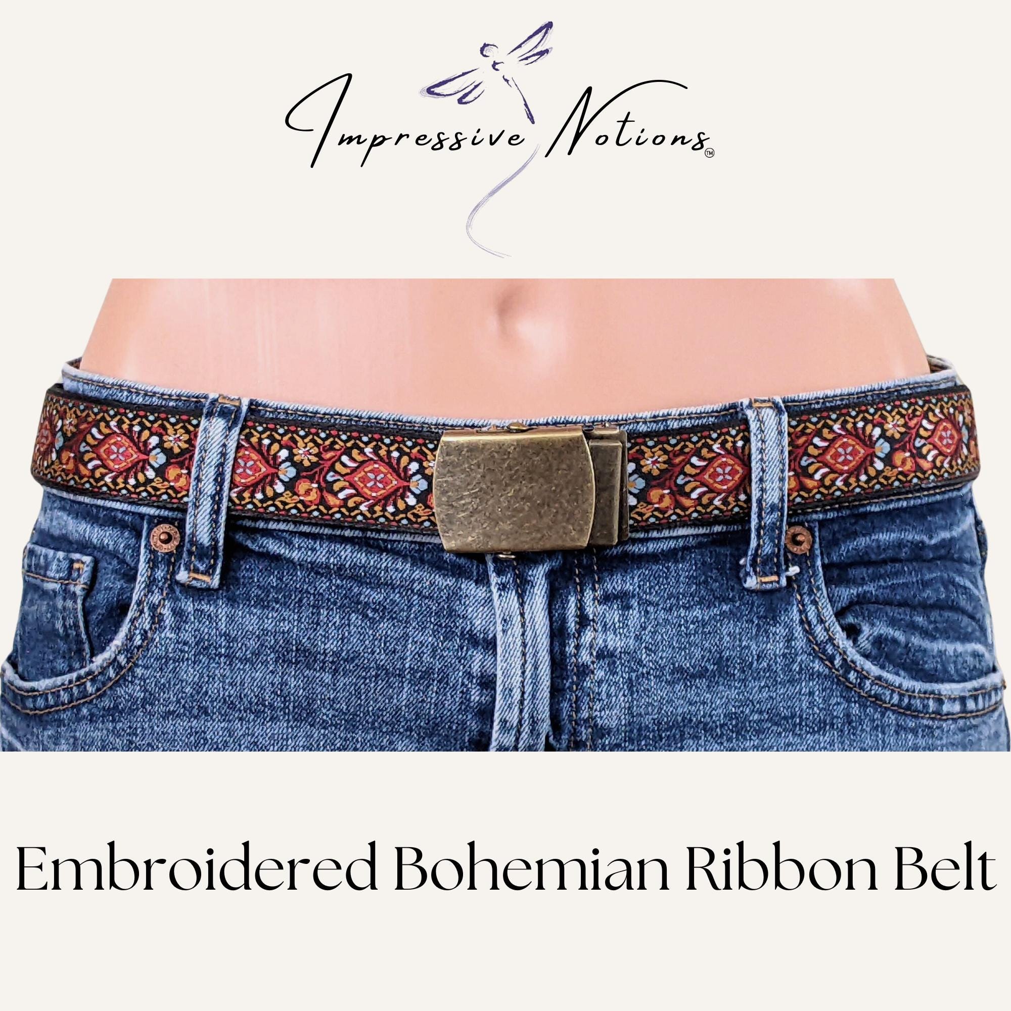 Belt #30 Reversible Cloth Embroidered Adjustable Belt Boho Women Belts, Fashion Fabric Belt, No Buckle , Colorful  main image 4