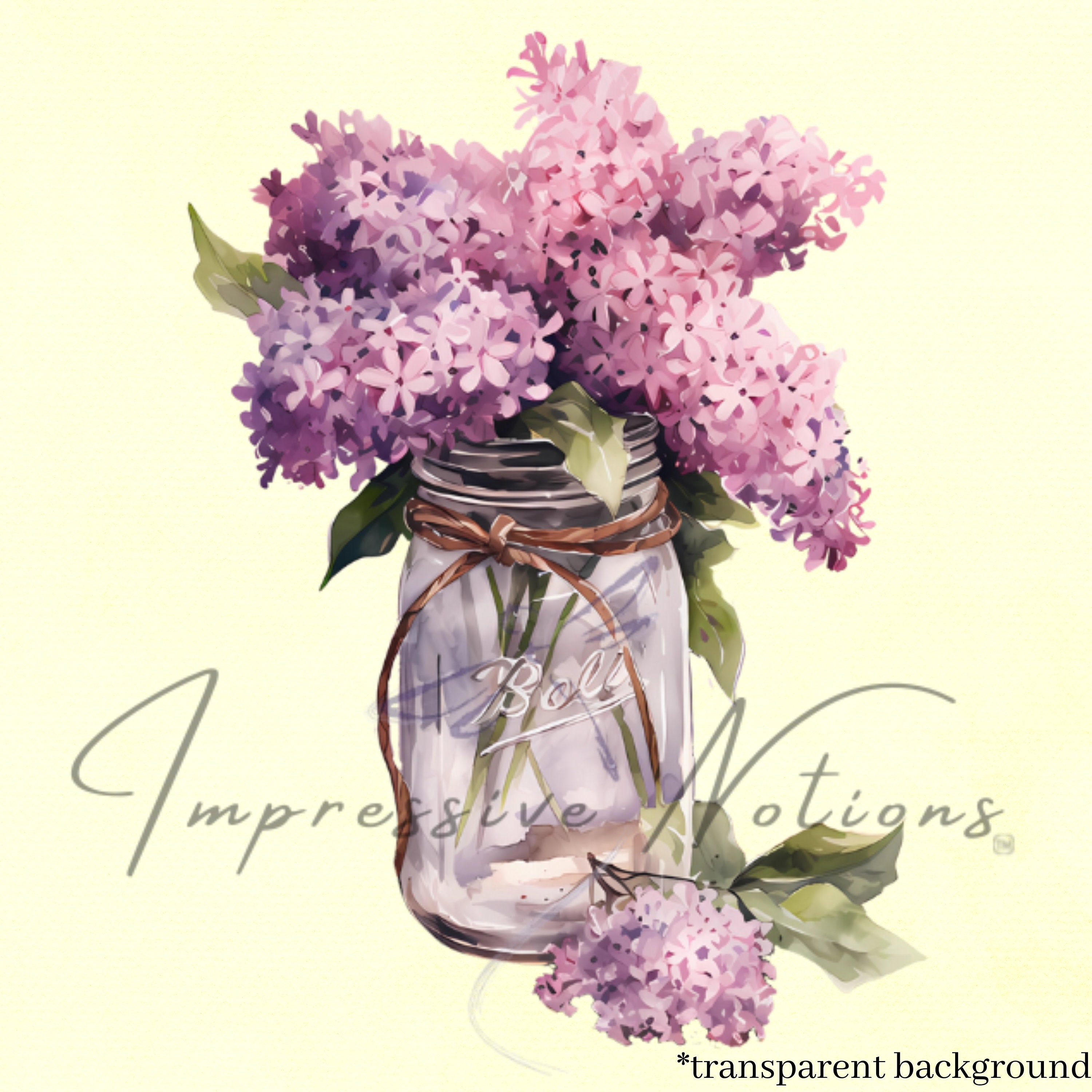 Watercolor PNG Lilacs in Mason Jar, Transparent Digital Clip Art ...