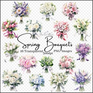 Lente boeketten aquarel clipart elementen, transparante digitale PNG's, bruiloft bloemstukken downloaden. Bloembundel, commercieel gebruik