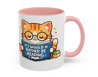 Taza con diseño de gato "Prefiero estar leyendo" / Taza de café Accent