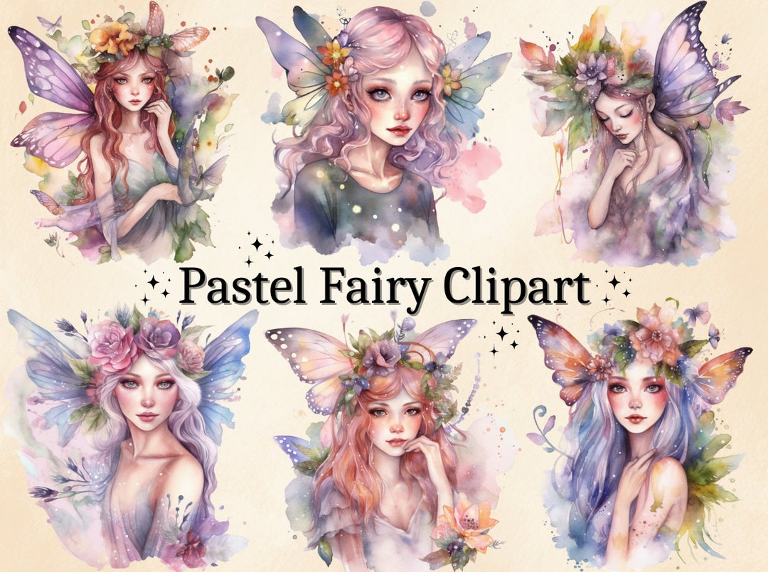 Watercolor Pastel Fairy Clipart: Fantasy Floral PNG (digital Download ...