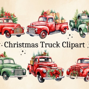 16 PNG Akwarela Boże Narodzenie Ciężarówka Clipart, Zimowe Ciężarówki, Czerwone Ciężarówki, Zielone Ciężarówki, Pick Up Trucks, Dekoracje Świąteczne, Pakiet Cyfrowy