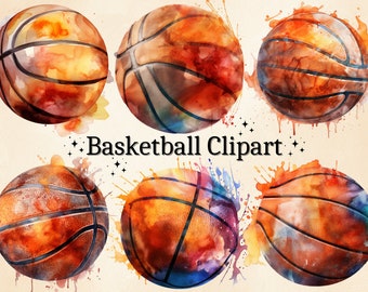Watercolor Basketball Clipart: Sports PNG Bundle (Digital Download)