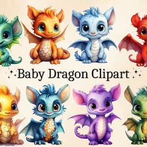 12 PNG Aquarell Baby Drachen Clipart, süße Drachen, Drache PNG, Baby Cartoon Drachen, Kinderzimmer Dekor, kommerzielle Nutzung, digitale PNG Bündel