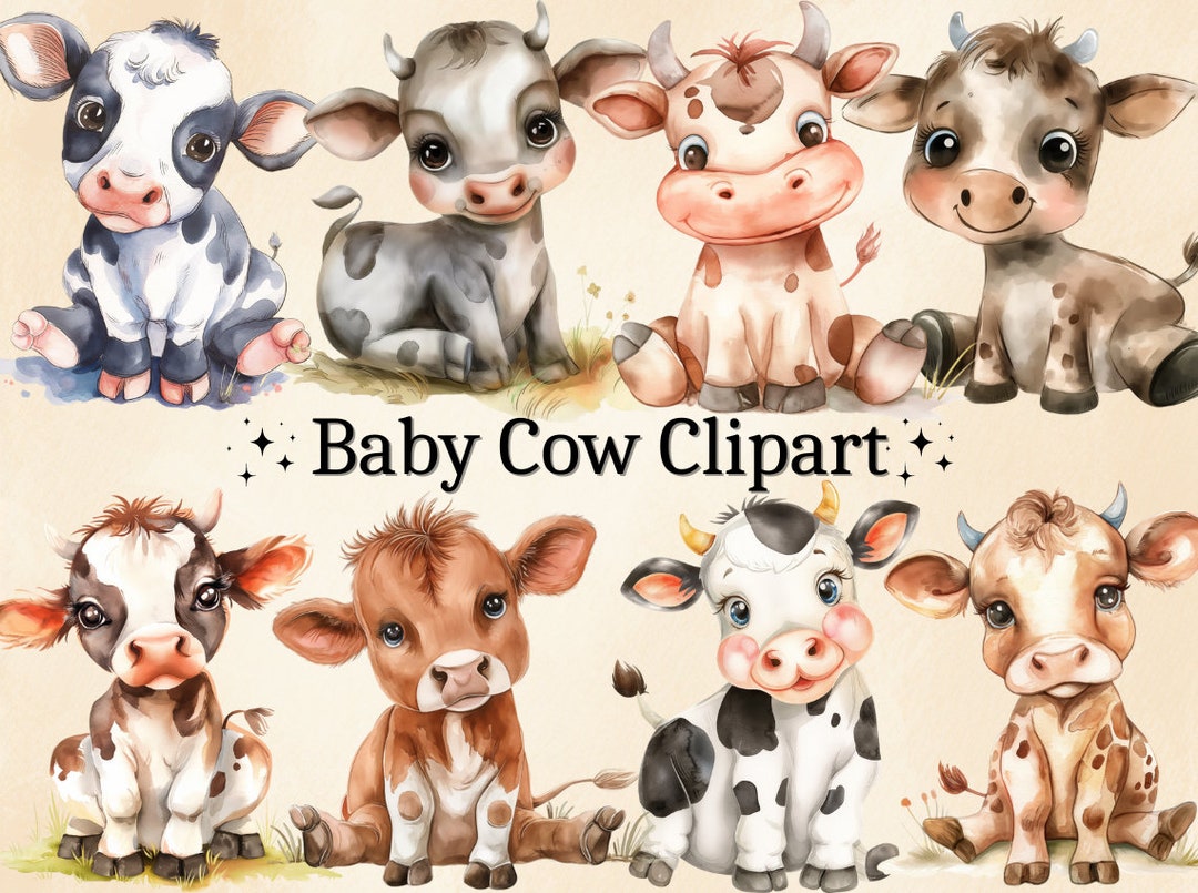 14 PNG Watercolor Baby Cow Clipart, Baby Animals, Cow PNG, Nursery ...