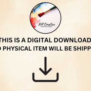 K&ouml;nnte beinhalten: Rundes Logo mit Pinsel und Aquarellfarben. Der Text lautet "NM Creative Watercolor Clipart". Darunter steht "THIS IS A DIGITAL DOWNLOAD NO PHYSICAL ITEM WILL BE SHIPPED."