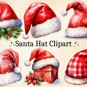 16 PNG Aquarell Weihnachtsmannmütze Clipart, Weihnachtsmütze Clipart, Weihnachtsmannmütze, rote Mütze, grüne Mütze, Weihnachtsdekor, digitales Bündel