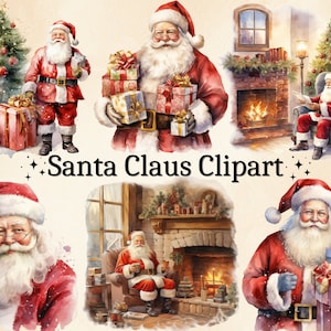 15 PNG aquarela Papai Noel clipart, clipart de Natal, clipart de inverno aconchegante, decoração de Natal, álbum de recortes, diário, pacote digital